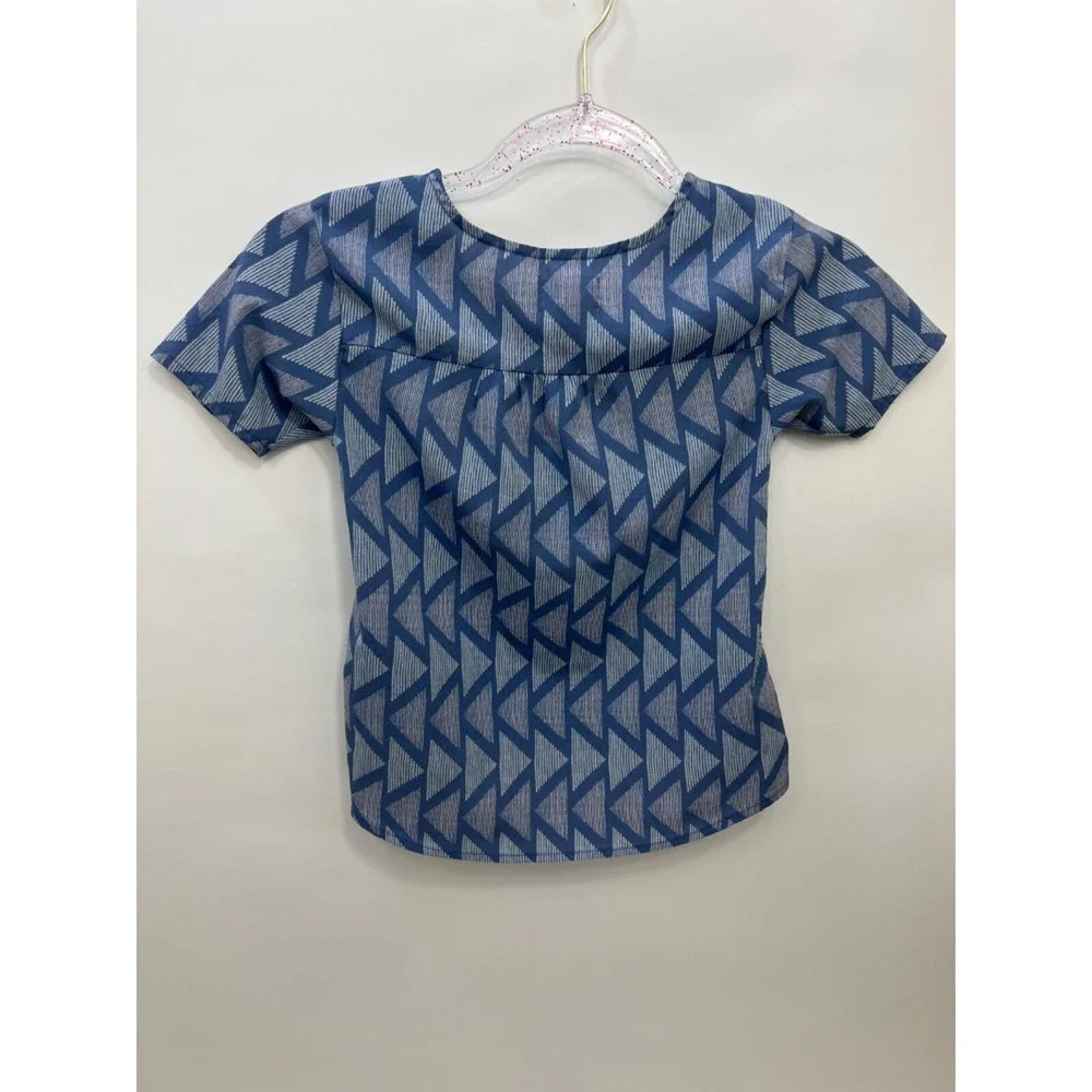 Old Navy Blue Print Blouse Youth Girls Size XS 5‎